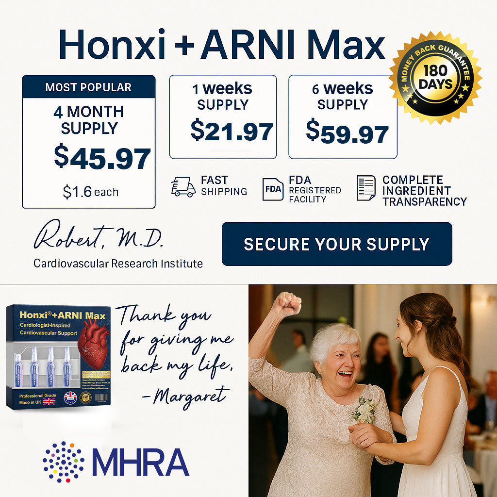 Honxi® +ARNI Max Cardiovascular Support Oral Solution Clinically-backed natural formula for heart function and blood pressure management Professional-grade • Complete transparency • MHRA-registered facility