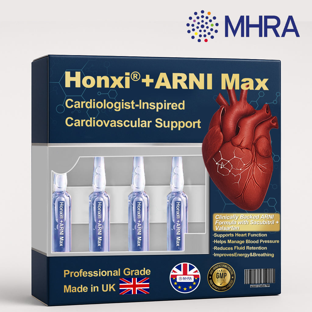 Honxi® +ARNI Max Cardiovascular Support Oral Solution Clinically-backed natural formula for heart function and blood pressure management Professional-grade • Complete transparency • MHRA-registered facility